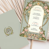 Pink Lilies Spring Art Nouveau Hochzeit Einladung