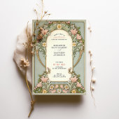 Pink Lilies Spring Art Nouveau Hochzeit Einladung