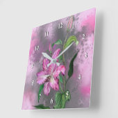 Pink Lilies Wall Clock Quadratische Wanduhr (Winkel)