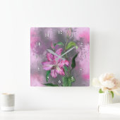 Pink Lilies Wall Clock Quadratische Wanduhr (Zuhause)