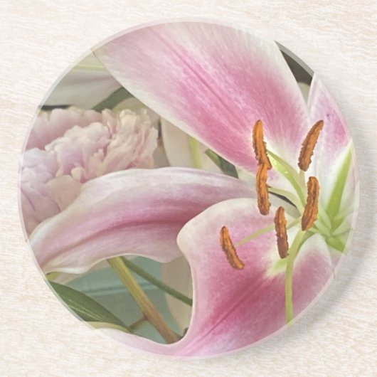 Pink Liliy & Peony Sandstone Untersetzer (Vorne)