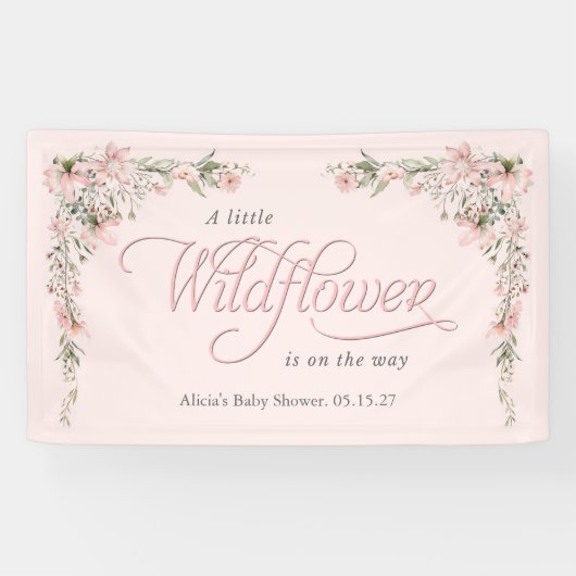 Pink Lille Wildblume Elegante baby Girl Dusche Banner (Horizontal)