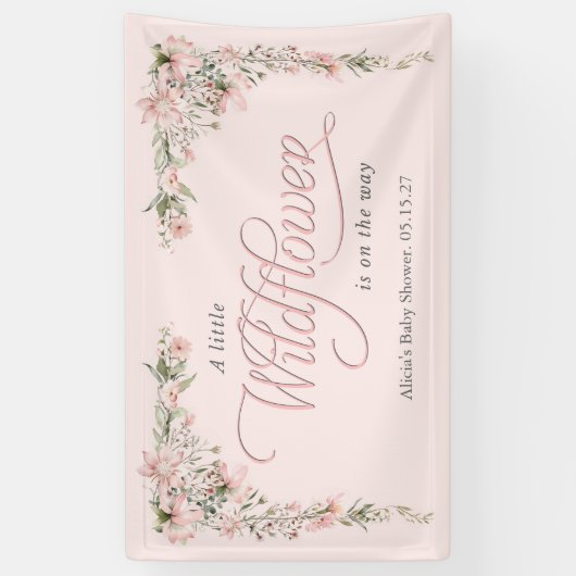 Pink Lille Wildblume Elegante baby Girl Dusche Banner (Vertikal)