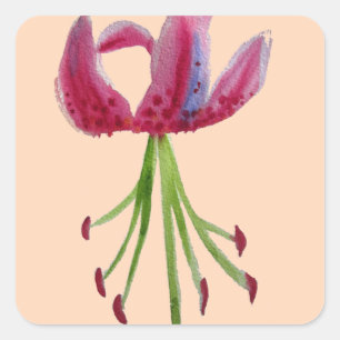 Pink Lily Aquarell Moderne Blume Blumenstrauß Quadratischer Aufkleber