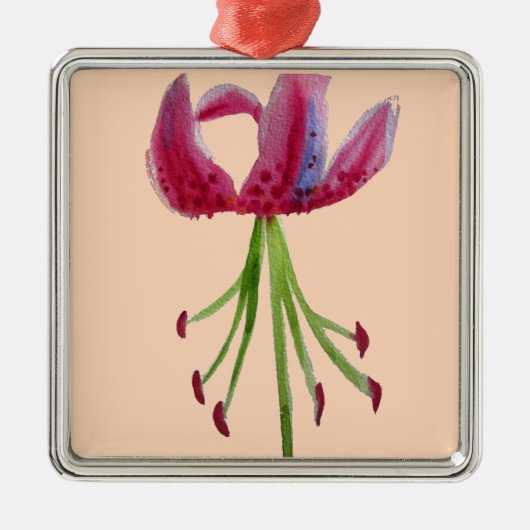 Pink Lily Aquarell Moderne Blume Blumenstrauß Silbernes Ornament (Vorne)