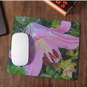 Pink Lily Bloom Floral Mousepad