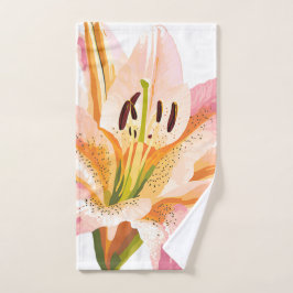 Pink Lily Blume | Aquarellfarbene Blütenmalerei Handtuch