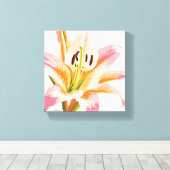 Pink Lily Blume | Aquarellfarbene Blütenmalerei Leinwanddruck (Insitu (Holzboden))