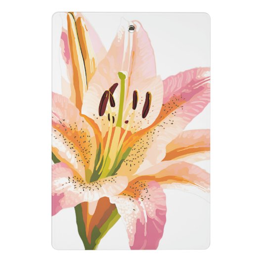 Pink Lily Blume | Aquarellfarbene Blütenmalerei Mini Klemmbrett (Rückseite)
