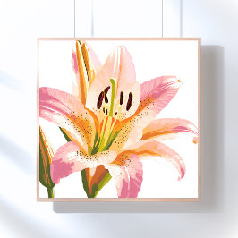 Pink Lily Blume | Aquarellfarbene Blütenmalerei Poster