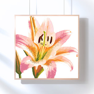 Pink Lily Blume   Aquarellfarbene Blütenmalerei Poster