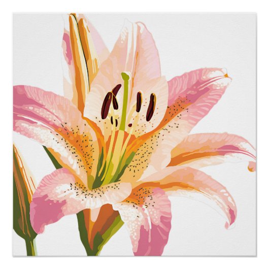 Pink Lily Blume | Aquarellfarbene Blütenmalerei Poster (Vorderseite)
