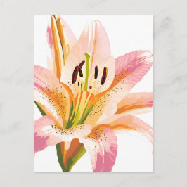 Pink Lily Blume | Aquarellfarbene Blütenmalerei Postkarte