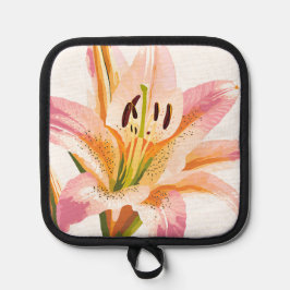 Pink Lily Blume | Aquarellfarbene Blütenmalerei Topflappen