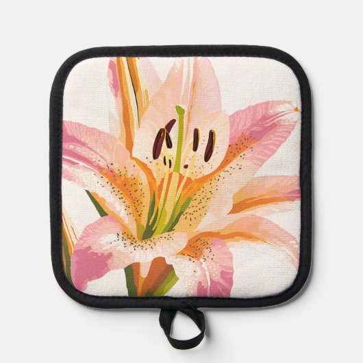 Pink Lily Blume | Aquarellfarbene Blütenmalerei Topflappen (Vorderseite)