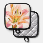 Pink Lily Blume | Aquarellfarbene Blütenmalerei Topflappen (Vorderseite/Rückseite)