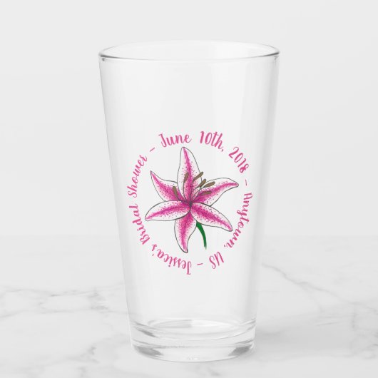 Pink Lily Blume Brautparty Gastgeschenk Hochzeit Glas (Vorderseite)