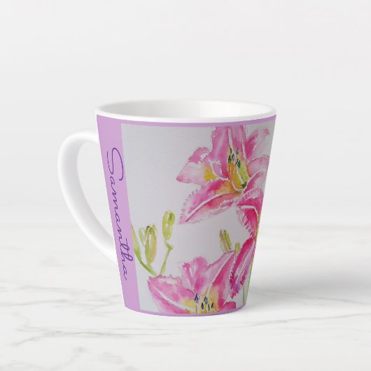Pink Lily Blume Floral Lilium Wasserfarbene Girls Milchtasse (Linke Ecke)