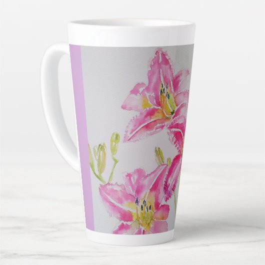 Pink Lily Blume Floral Lilium Wasserfarbene Tasse (Linke Ecke)