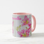 Pink Lily Blume Floral Lilium Wasserfarbene Tasse (VorderseiteRechts)