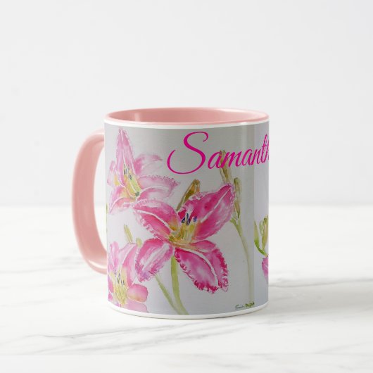 Pink Lily Blume Floral Lilium Wasserfarbene Tasse (Vorderseite Links)