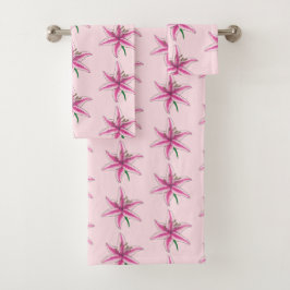 Pink Lily Blume Floral Print Garden Lilien Badhandtuch Set