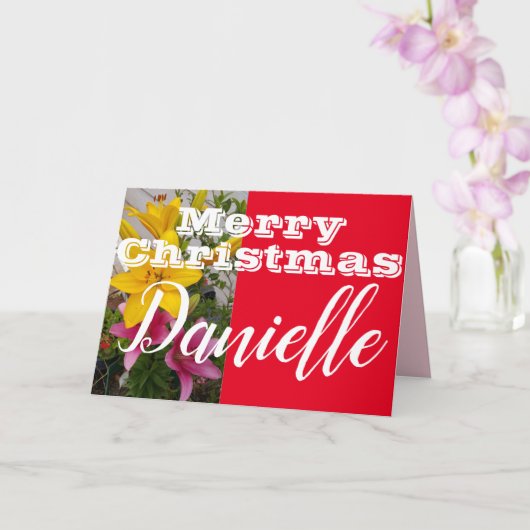 Pink Lily Blume Frohe Weihnachtsfrauen Name Card Karte (Orchidee)