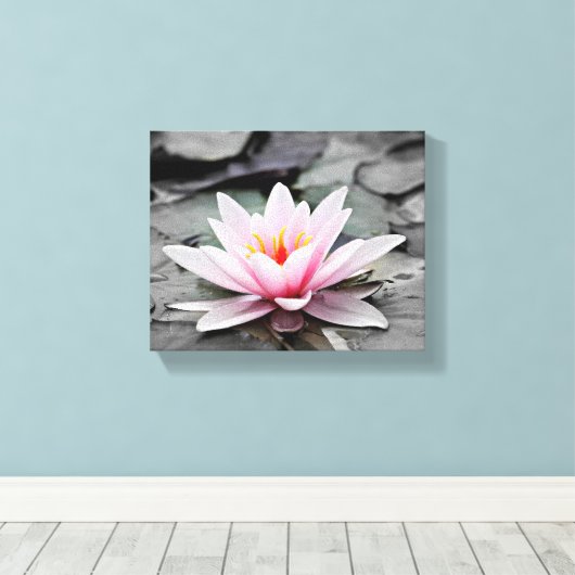 Pink Lily Blume mit schwarzem Hintergrund Leinwanddruck (Insitu (Holzboden))