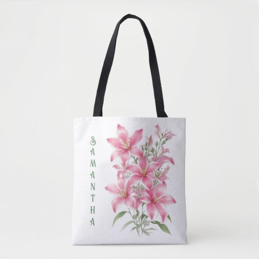 Pink Lily Blume Personalisiert Tasche (Vorderseite)