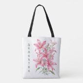 Pink Lily Blume Personalisiert Tasche (Rückseite)