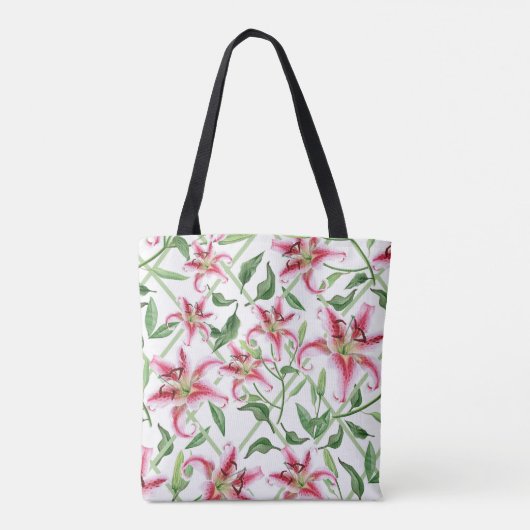 Pink Lily Blume - Vintage Blütenlilien Tasche (Rückseite)