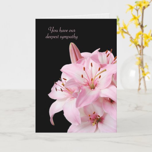 Pink Lily Bouquet auf der Black Sympathy Card Karte (Gelbe Blume)