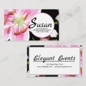 Pink Lily | Delikate Pink Lily Blume auf schwarz Visitenkarte (Vorne/Hinten)