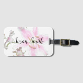Pink Lily | Delikate Pink Lily Blume auf Weiß Gepäckanhänger