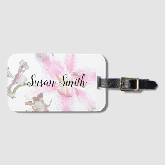 Pink Lily | Delikate Pink Lily Blume auf Weiß Gepäckanhänger (Vorderseite (Horizontal))