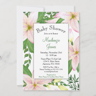 Pink Lily Floral Baby Dusche Einladung Mädchen