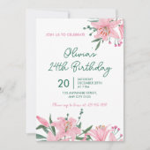 Pink Lily Garden Birthday Party Invitation Einladung (Vorderseite)