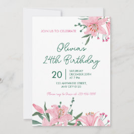 Pink Lily Garten Geburtstagseinladung Einladung