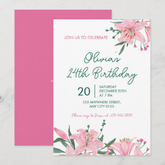 Pink Lily Garten Geburtstagseinladung Einladung