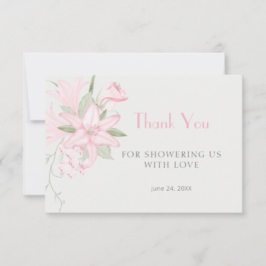 Pink Lily Green Blätter Kinderdusche Danke (Vorderseite)