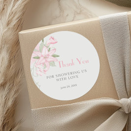 Pink Lily Green Blätter Kinderdusche Danke Runder Aufkleber