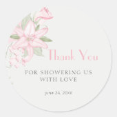 Pink Lily Green Blätter Kinderdusche Danke Runder Aufkleber (Vorderseite)