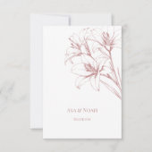 Pink Lily Kontur Wedding Dankeskarte (Vorderseite)