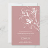 Pink Lily Kontur Wedding Einladung (Vorderseite)