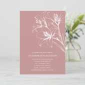 Pink Lily Kontur Wedding Einladung (Stehend Vorderseite)