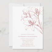 Pink Lily Kontur Wedding Einladung (Vorderseite)