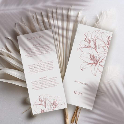 Pink Lily Kontur Wedding Menükarte