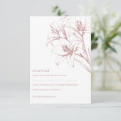Pink Lily Kontur Wedding RSVP Karte (Stehend Vorderseite)