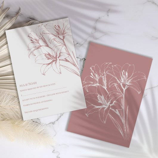 Pink Lily Kontur Wedding RSVP Karte