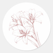 Pink Lily Kontur Wedding Runder Aufkleber (Vorderseite)